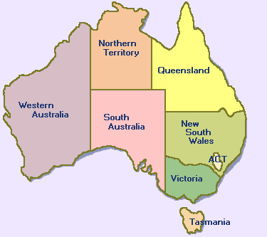 Regional Map of Australia --  1800-Australia.com