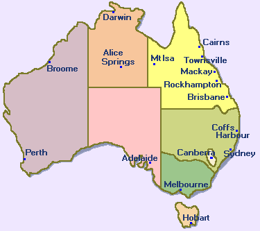City Map of Australia --  1800-Australia.com