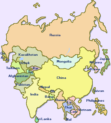 Map of Asia --  1800-Countries.com