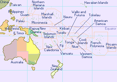 Map of Oceania (Pacific Islands) --  1800-Countries.com