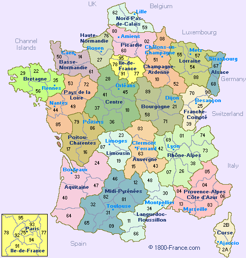 Map of The Departments of France - France Travel Notes