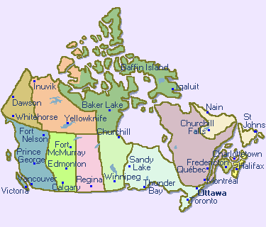 City Map of Canada --  1800-Canada.com