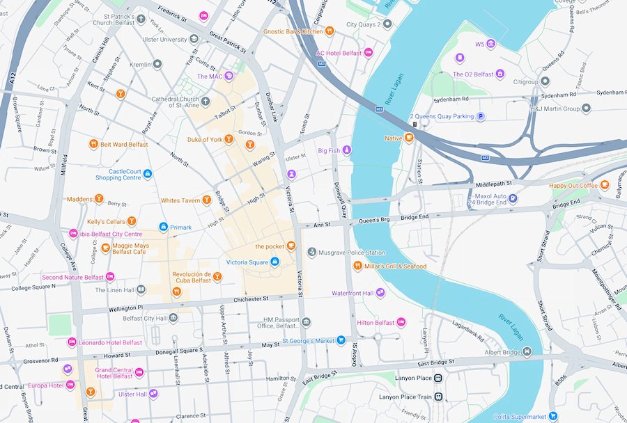Map of Belfast, Northern Ireland