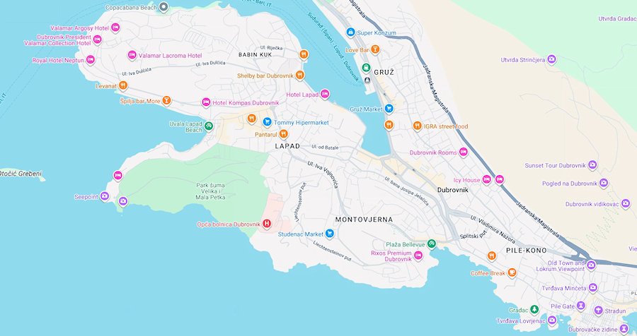 Map of Dubrovnik, Croatia