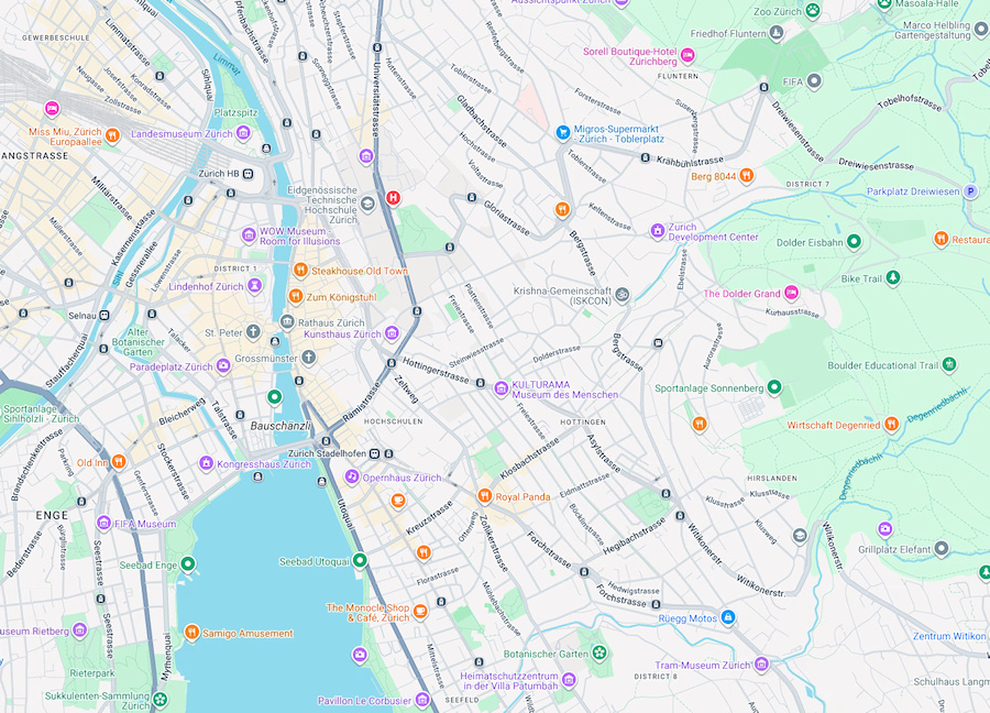 Map of Zurich, Switzerland