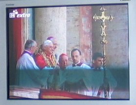 Live pictures of Benedict XVI on The Vatican balcony, as shown in Marktl -- courtesy of Bayerishe Rundfunk.