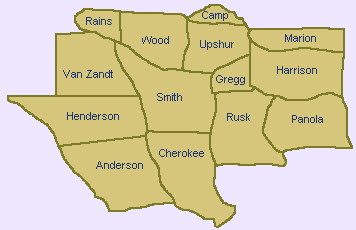 east texas map with cities