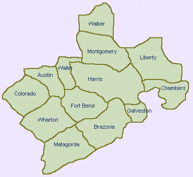 Counties In The Houston Galveston Area Region Of Texas Us