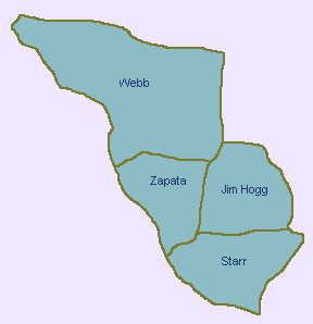 Map of Counties in the South Texas Region of Texas.